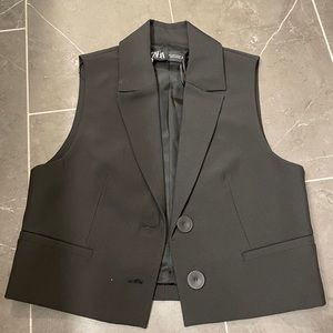 Zara black tuxedo sleeveless crop